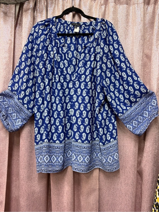 Tops - Blue Printed Women's Peasant Blouse